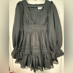 Aje Black Ruffled Long Sleeve Dress